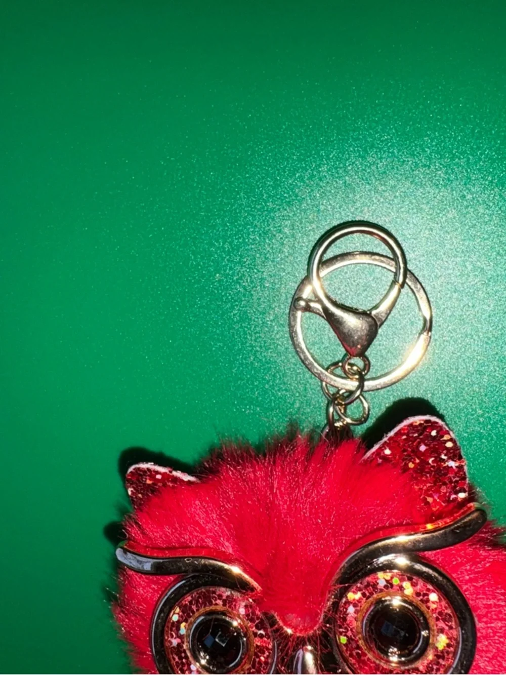 Red Fuzzy Owl Keychain Charm - Picture 2 of 2